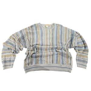 Norm Thompson Textured Knit Sweater XXL Italy Blue Tan Coogi Style